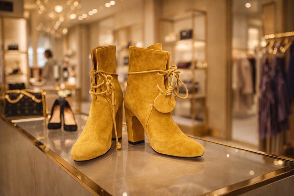 Lanvin Suede Ankle Boots Mustard Yellow Lace Up Heels Italy EU 39 US 9 Chic Luxe